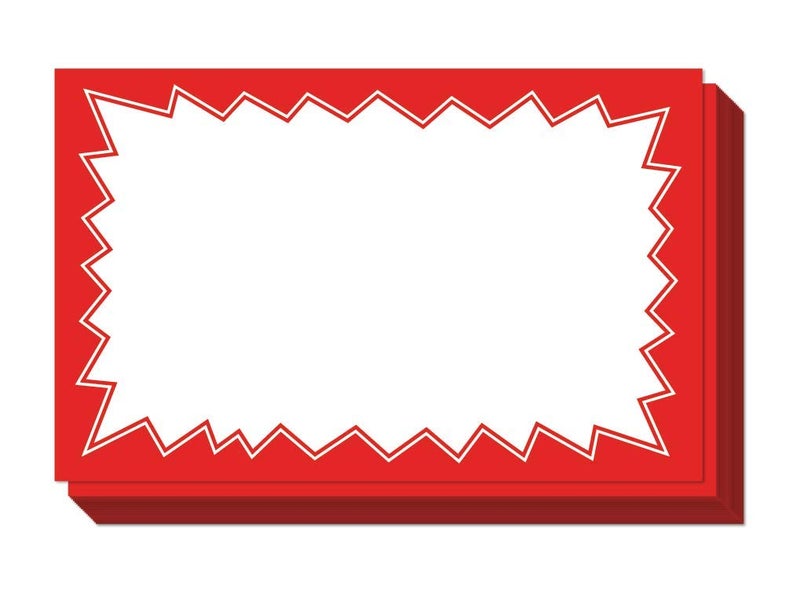 Sutter Signs Sale Signs for Retail Stores 50pcs, 3.5" x 5.5" | Red Starburst Paper Card Price Tags for Yard Sale, Garage Sale - Image 1